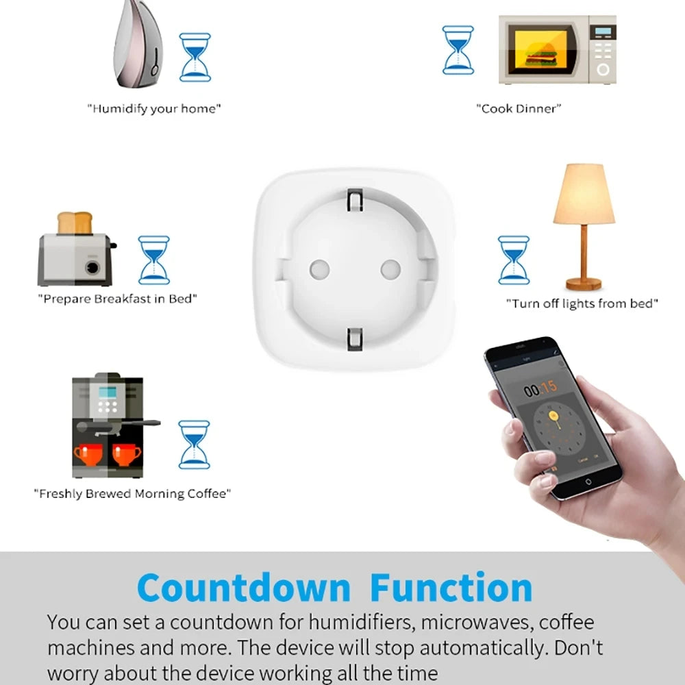 Tuya WIFI Smart Socket EU 16A/20A Wifi/Zigbee3.0 Smart Plug with Power Monitoring Smart Homevoice Control Support Alexa