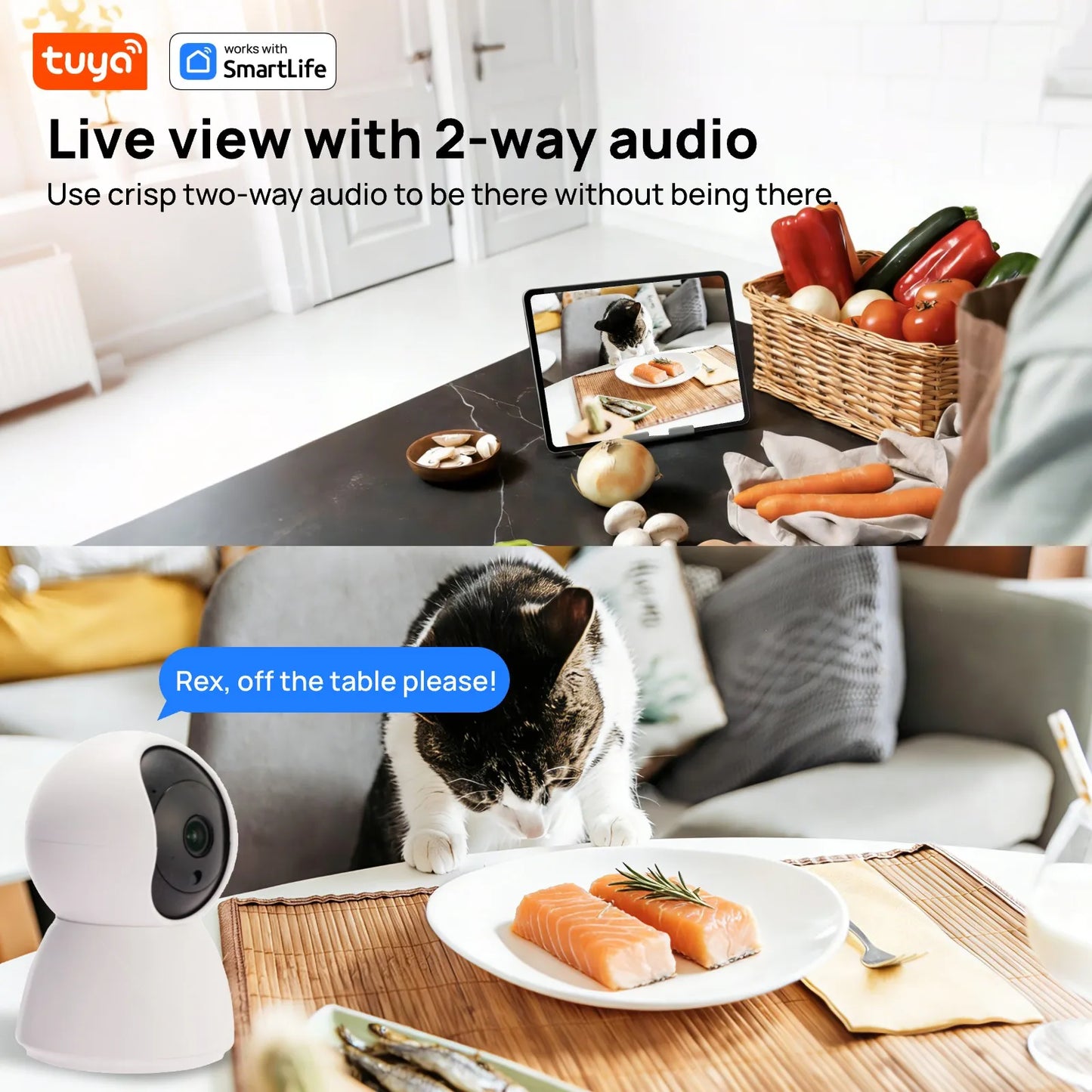 4MP QHD Smart Security Camera - Tuya Wifi Indoor Camera with PTZ, Baby/Pet Monitor, 2.4G Home Security Camera, Tuya&Smart Life A