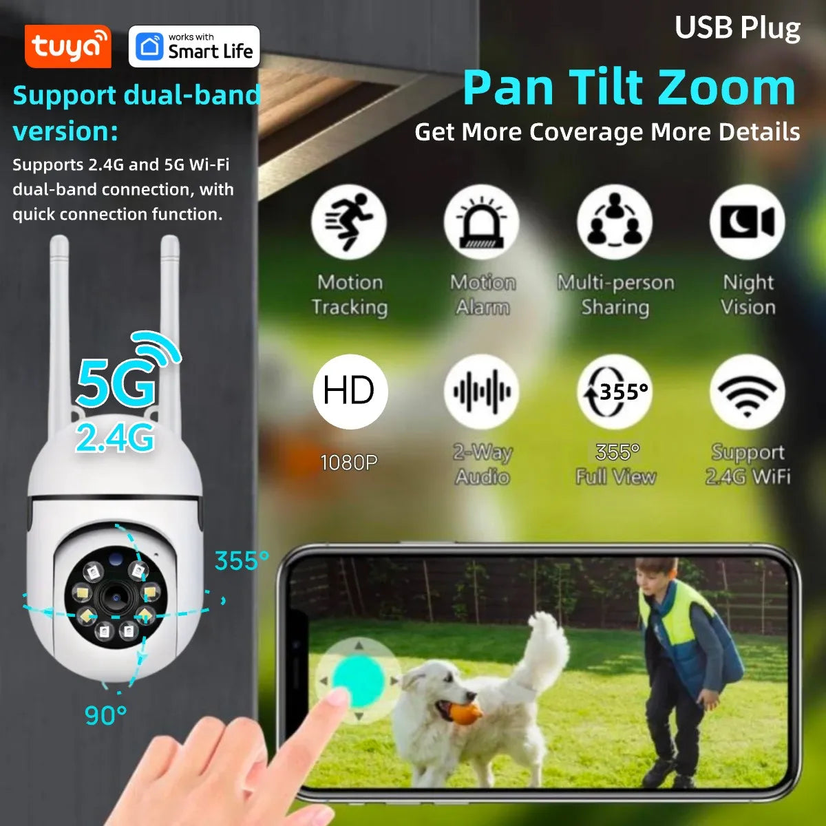 Tuya 4MP 2.4G Wifi Indoor Camera Smart Home Security Video Surveillance Supprt Two Way Audio Mobile Motion