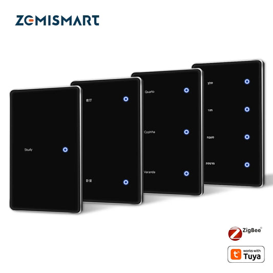 Zigbee DIY Name Switch Black Touch Panel Work with Tuya Display Screen Smart Wall Light Switch Alexa Google Home Voice Control