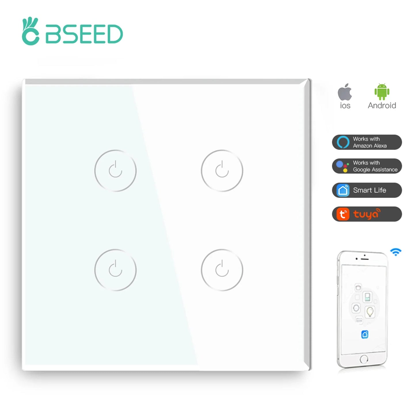 Wifi 1/2/3 Gang 1 Way Smart Switch LED Buttons Glass Panel Smart Switch Work with Tuya Google Home EU Touch Switch 600W