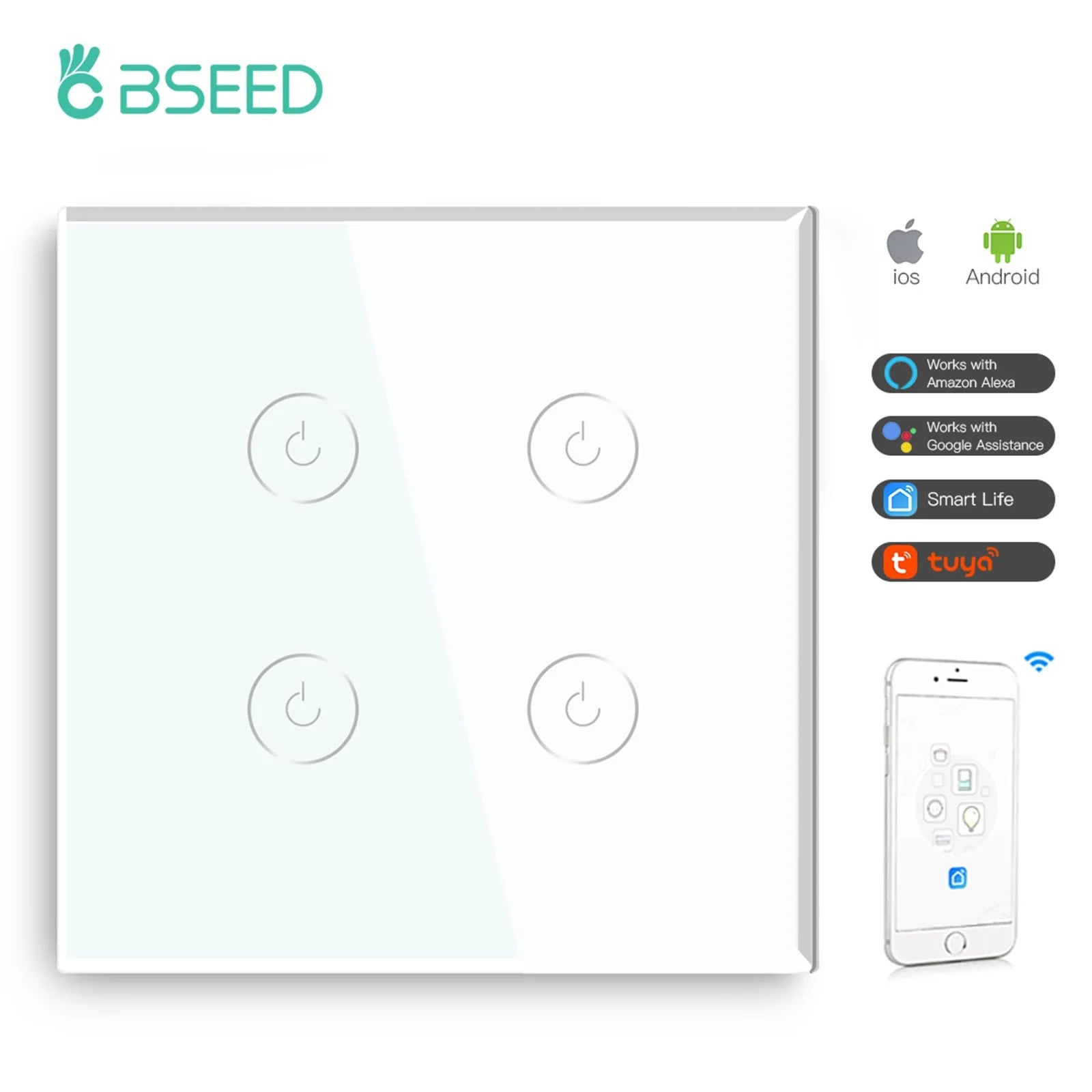Wifi 1/2/3 Gang 1 Way Smart Switch LED Buttons Glass Panel Smart Switch Work with Tuya Google Home EU Touch Switch 600W