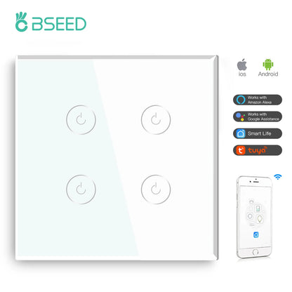 Wifi 1/2/3 Gang 1 Way Smart Switch LED Buttons Glass Panel Smart Switch Work with Tuya Google Home EU Touch Switch 600W