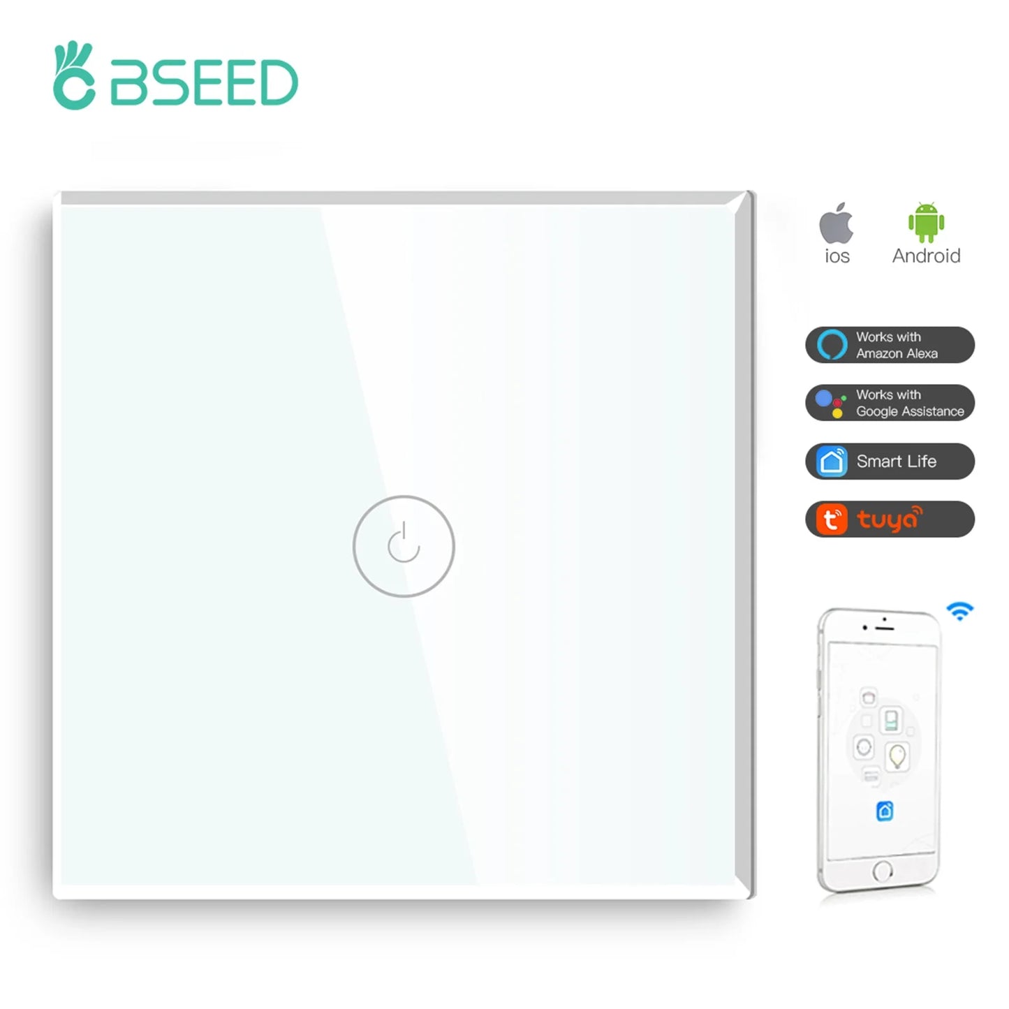 Wifi 1/2/3 Gang 1 Way Smart Switch LED Buttons Glass Panel Smart Switch Work with Tuya Google Home EU Touch Switch 600W