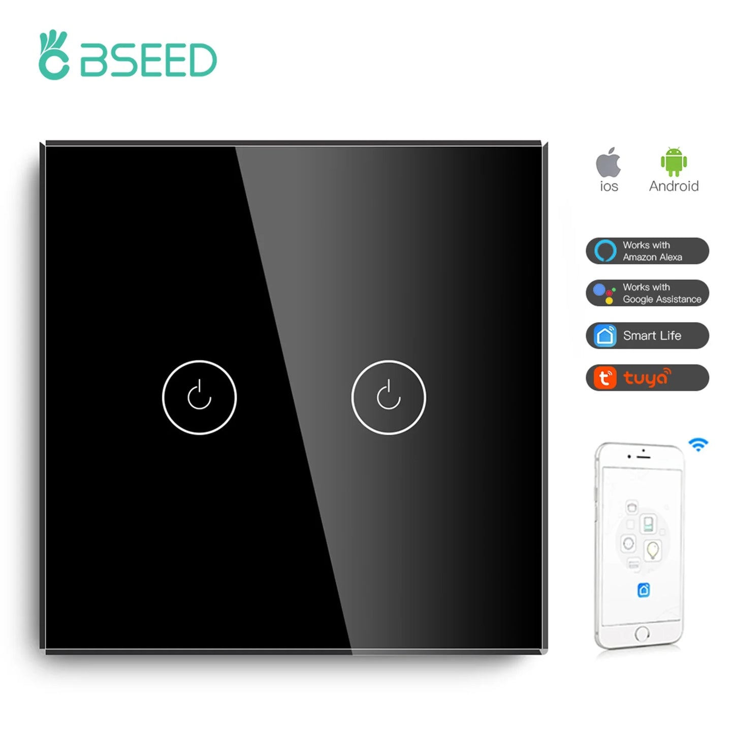 Wifi 1/2/3 Gang 1 Way Smart Switch LED Buttons Glass Panel Smart Switch Work with Tuya Google Home EU Touch Switch 600W