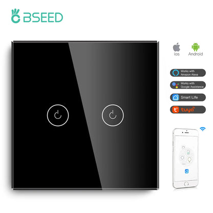 Wifi 1/2/3 Gang 1 Way Smart Switch LED Buttons Glass Panel Smart Switch Work with Tuya Google Home EU Touch Switch 600W
