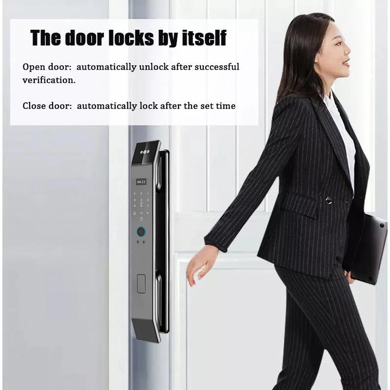 Tuya APP Smart Life APP Control Voice Intercom Smart Lock 3D Face Recognition Fingerprint Password Smart Door Lock with Camera