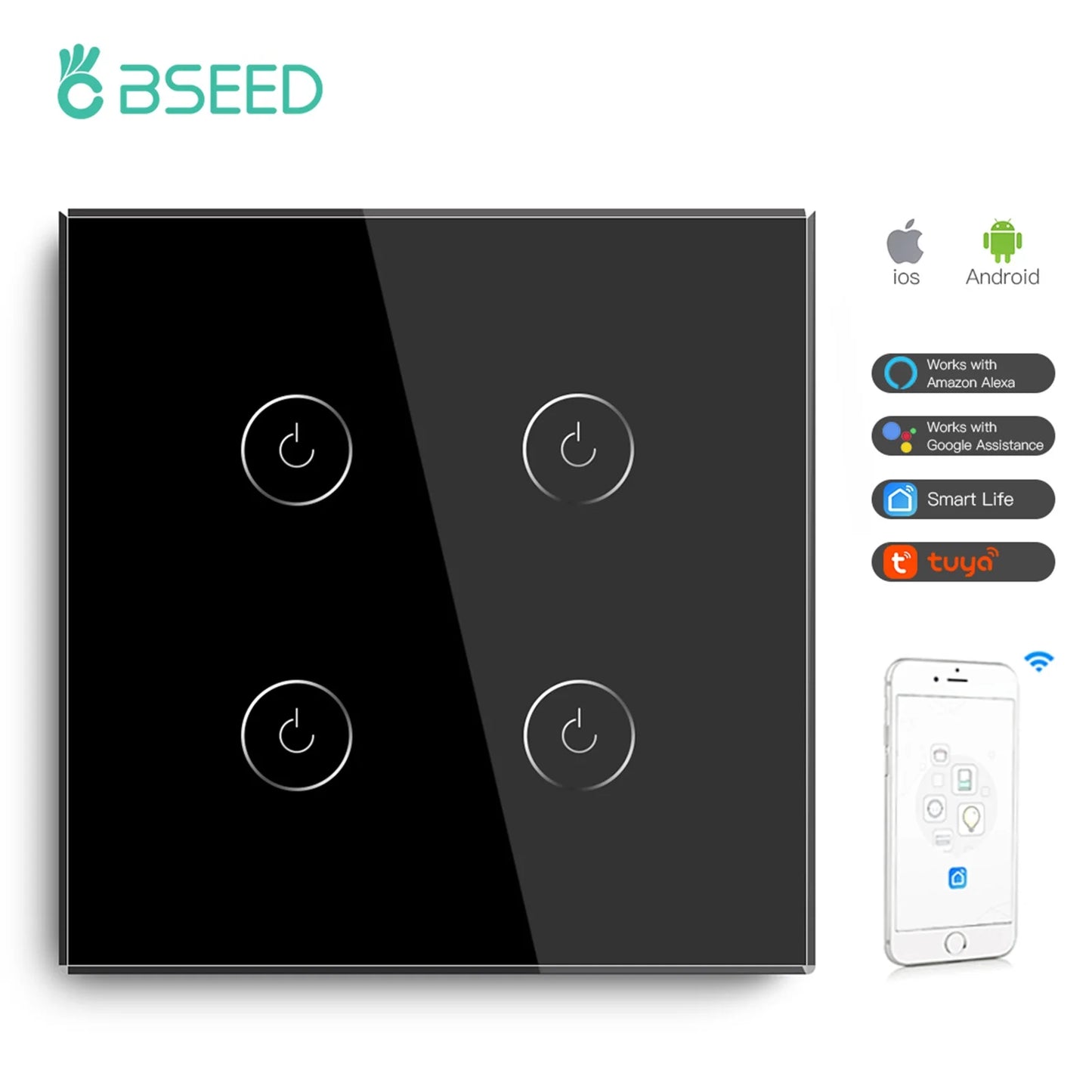 Wifi 1/2/3 Gang 1 Way Smart Switch LED Buttons Glass Panel Smart Switch Work with Tuya Google Home EU Touch Switch 600W