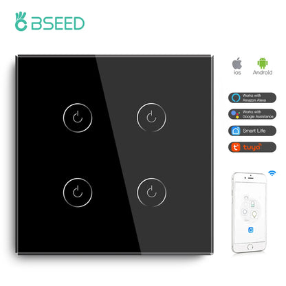 Wifi 1/2/3 Gang 1 Way Smart Switch LED Buttons Glass Panel Smart Switch Work with Tuya Google Home EU Touch Switch 600W