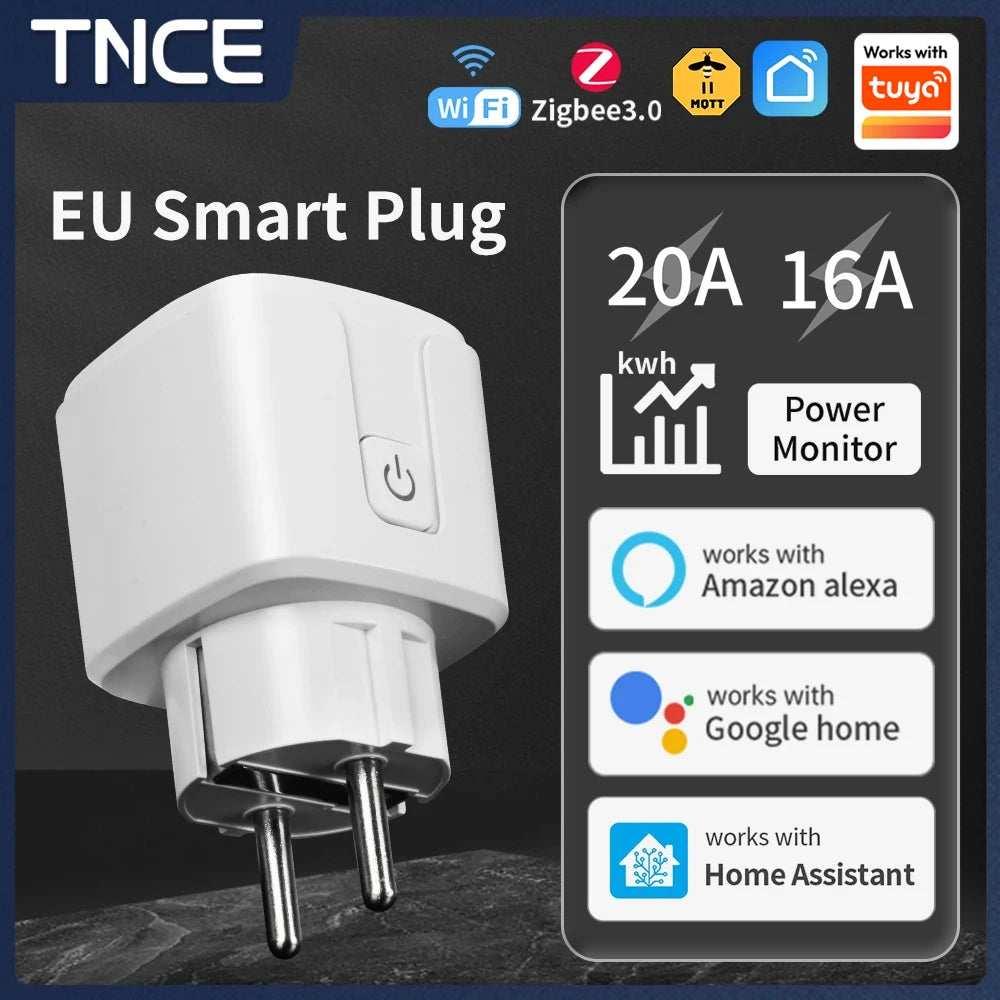 Tuya WIFI Smart Socket EU 16A/20A Wifi/Zigbee3.0 Smart Plug with Power Monitoring Smart Homevoice Control Support Alexa
