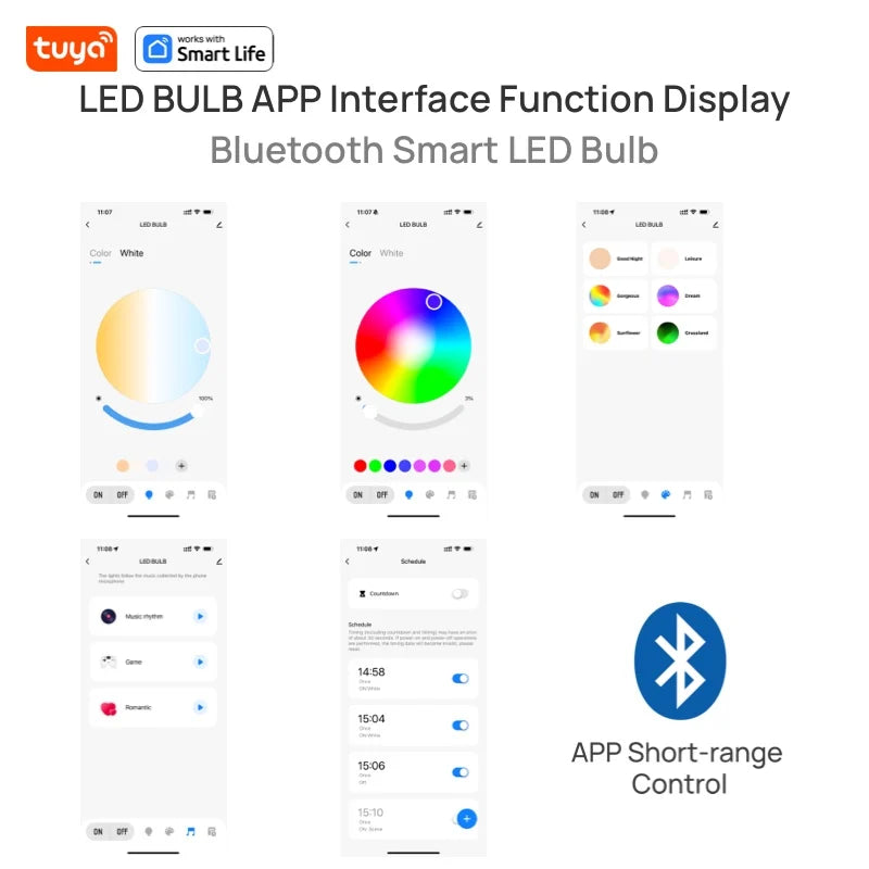 Tuya Bluetooth Smart LED Light Bulb E27 RGB 220V Smart Lamps for Livingroom Decoration Party Lighting Smart Life