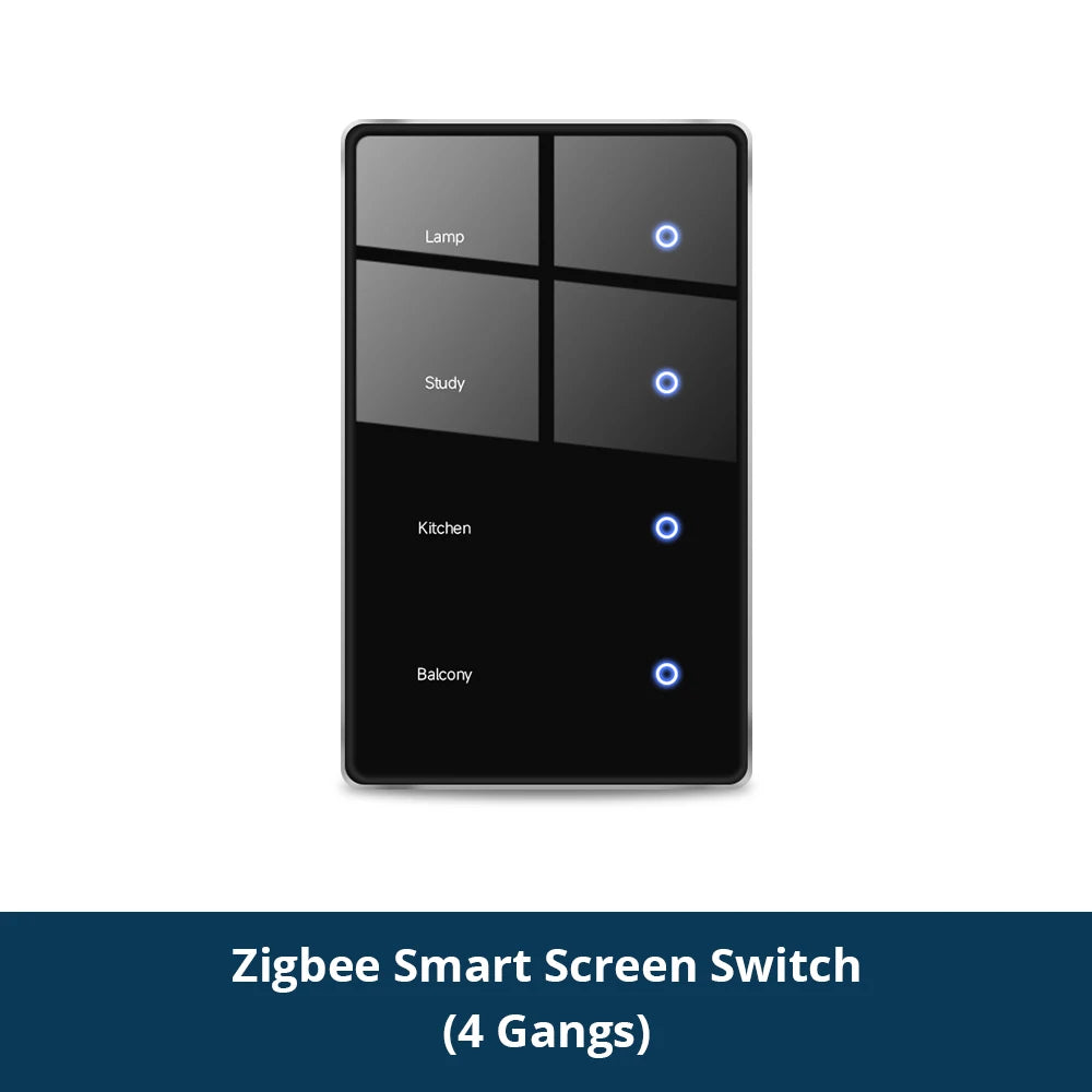 Zigbee DIY Name Switch Black Touch Panel Work with Tuya Display Screen Smart Wall Light Switch Alexa Google Home Voice Control