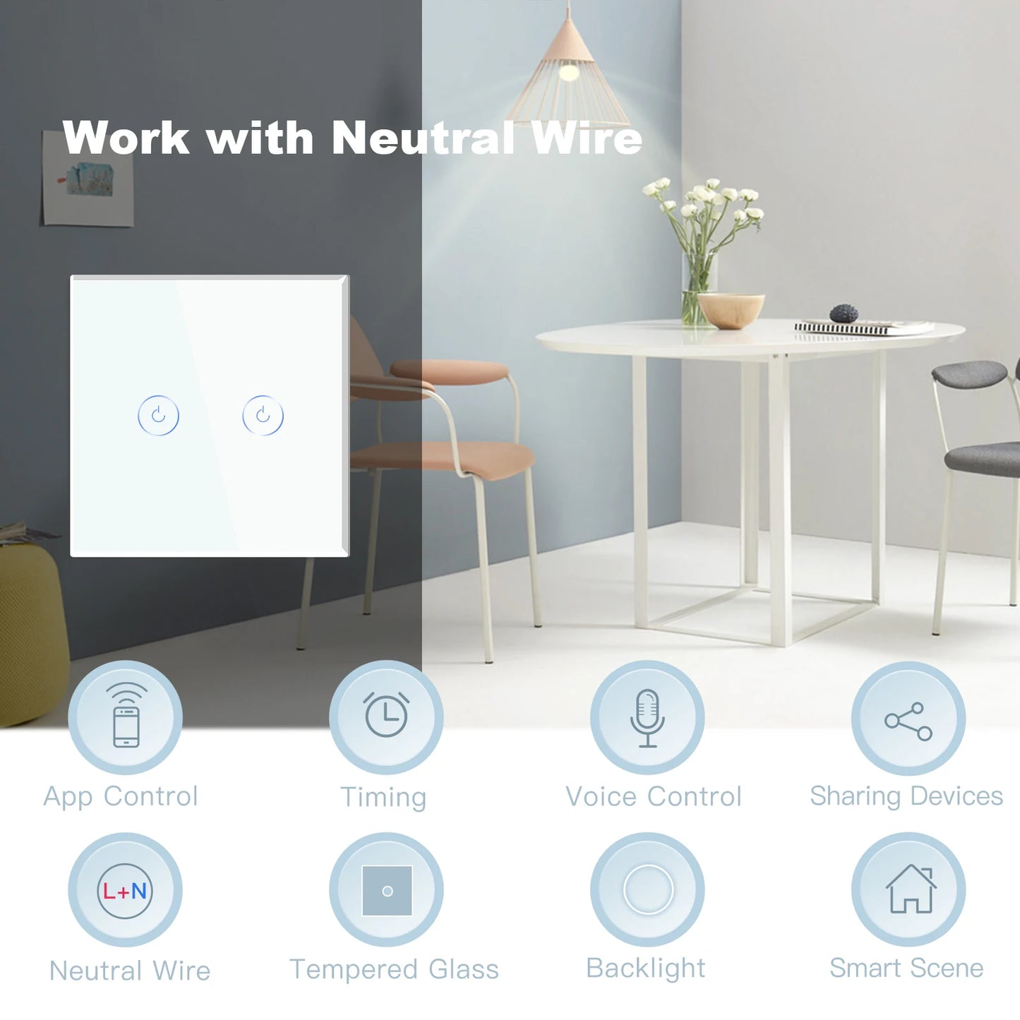 Wifi 1/2/3 Gang 1 Way Smart Switch LED Buttons Glass Panel Smart Switch Work with Tuya Google Home EU Touch Switch 600W