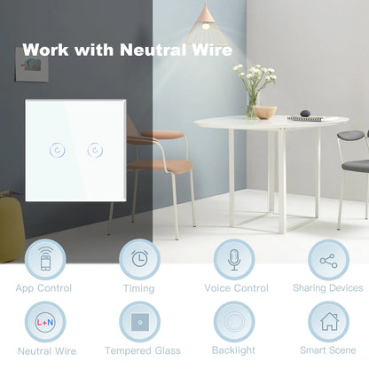 Wifi 1/2/3 Gang 1 Way Smart Switch LED Buttons Glass Panel Smart Switch Work with Tuya Google Home EU Touch Switch 600W