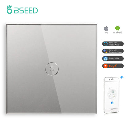 Wifi 1/2/3 Gang 1 Way Smart Switch LED Buttons Glass Panel Smart Switch Work with Tuya Google Home EU Touch Switch 600W