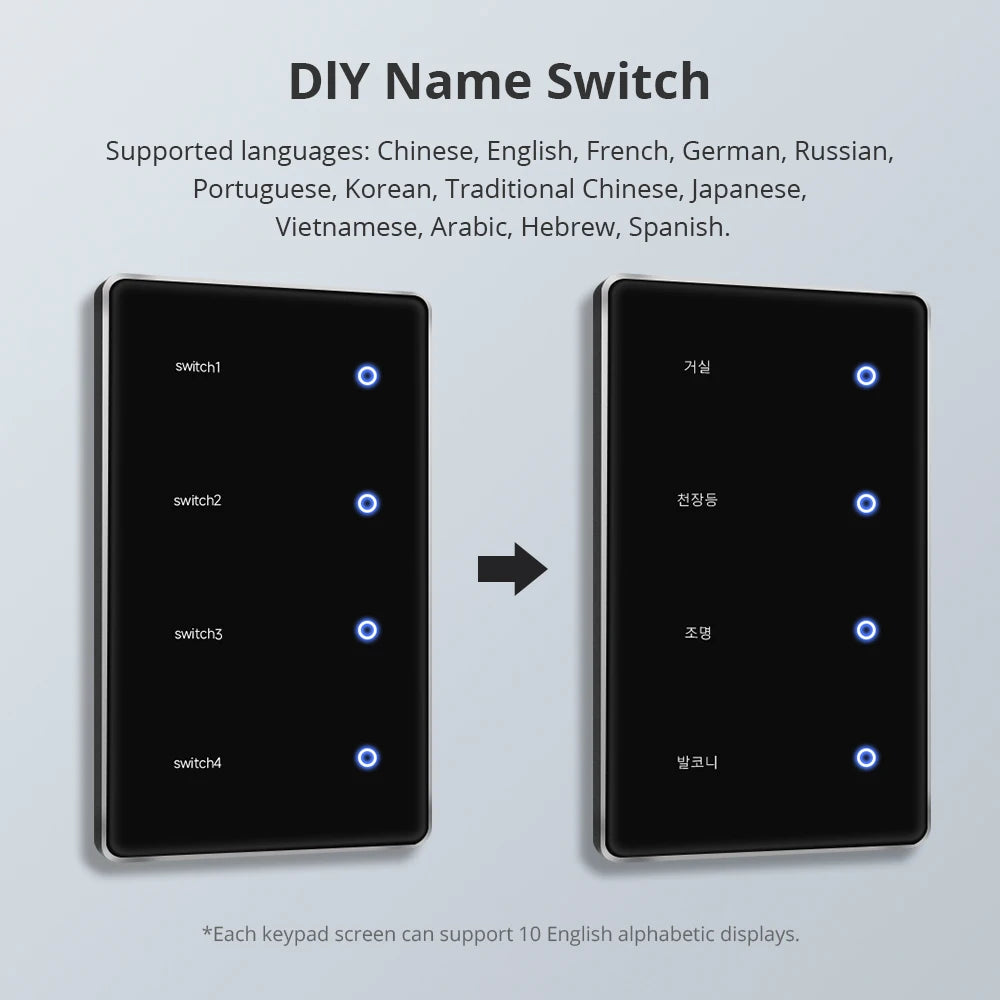 Zigbee DIY Name Switch Black Touch Panel Work with Tuya Display Screen Smart Wall Light Switch Alexa Google Home Voice Control