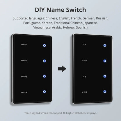 Zigbee DIY Name Switch Black Touch Panel Work with Tuya Display Screen Smart Wall Light Switch Alexa Google Home Voice Control