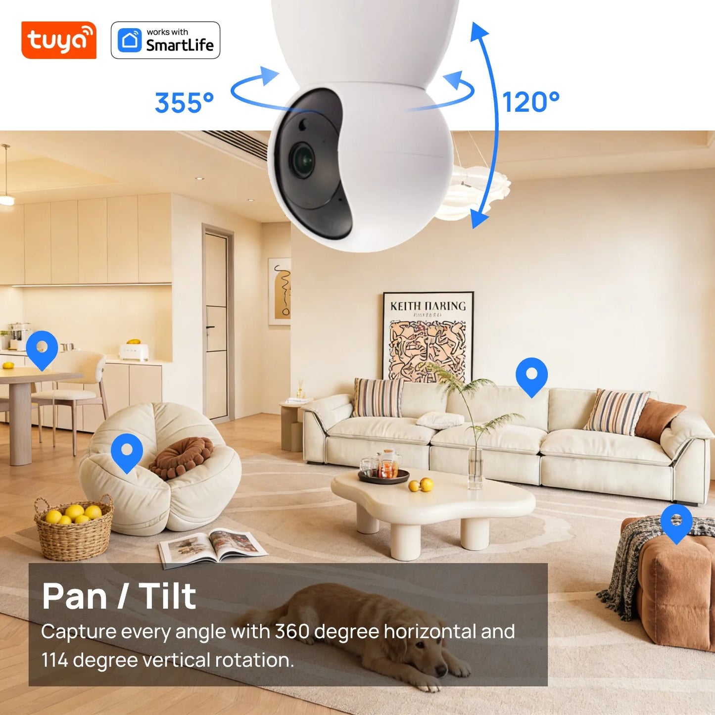 4MP QHD Smart Security Camera - Tuya Wifi Indoor Camera with PTZ, Baby/Pet Monitor, 2.4G Home Security Camera, Tuya&Smart Life A