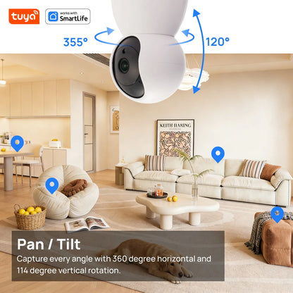 4MP QHD Smart Security Camera - Tuya Wifi Indoor Camera with PTZ, Baby/Pet Monitor, 2.4G Home Security Camera, Tuya&Smart Life A