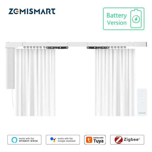 Zigbee Electric Sliding Curtain Motor Built-In Battery with Customized Track Work with Tuya Alexa Google Home Voice