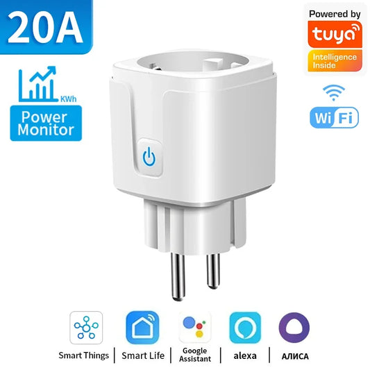 Tuya WIFI Smart Socket EU 16A/20A Wifi/Zigbee3.0 Smart Plug with Power Monitoring Smart Homevoice Control Support Alexa