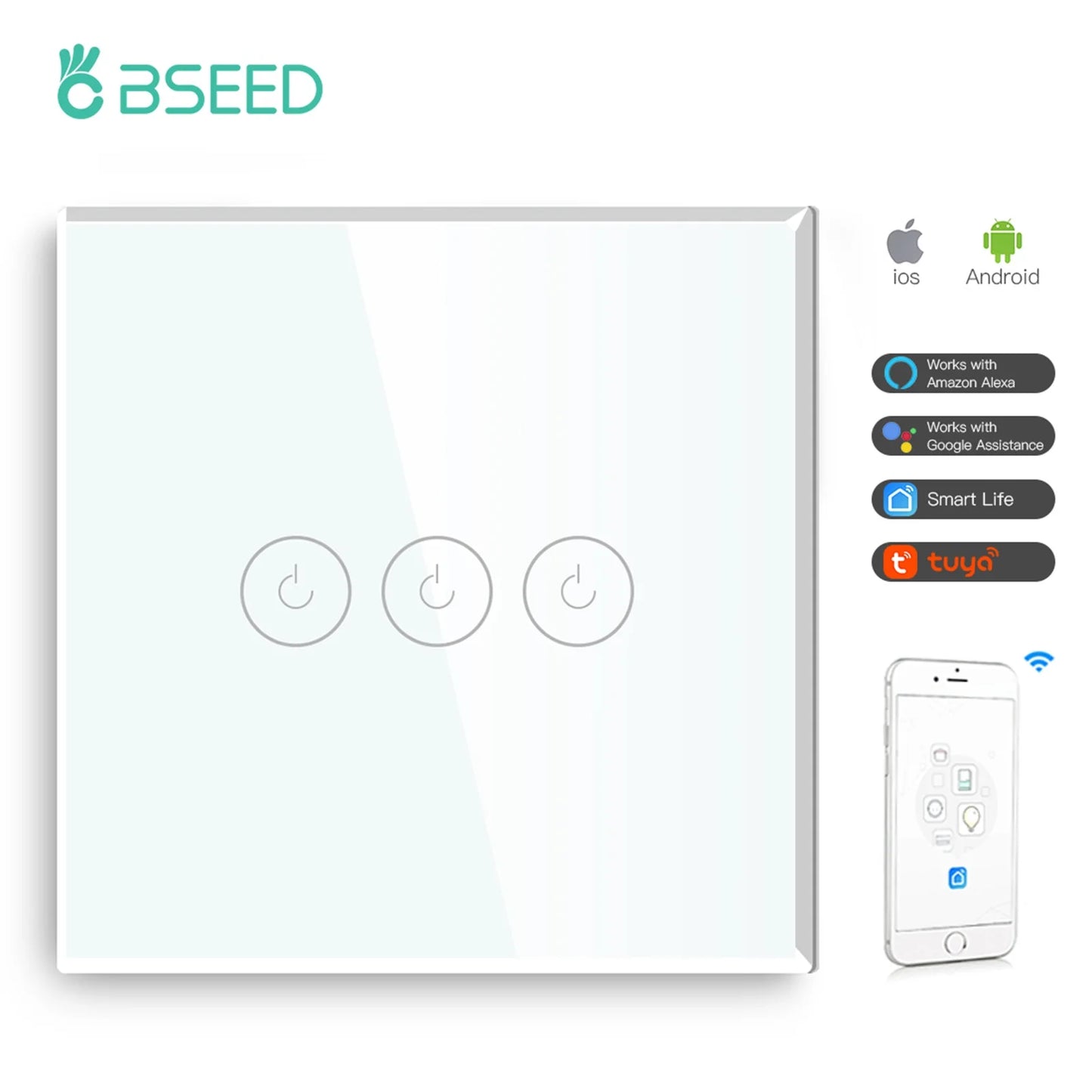 Wifi 1/2/3 Gang 1 Way Smart Switch LED Buttons Glass Panel Smart Switch Work with Tuya Google Home EU Touch Switch 600W