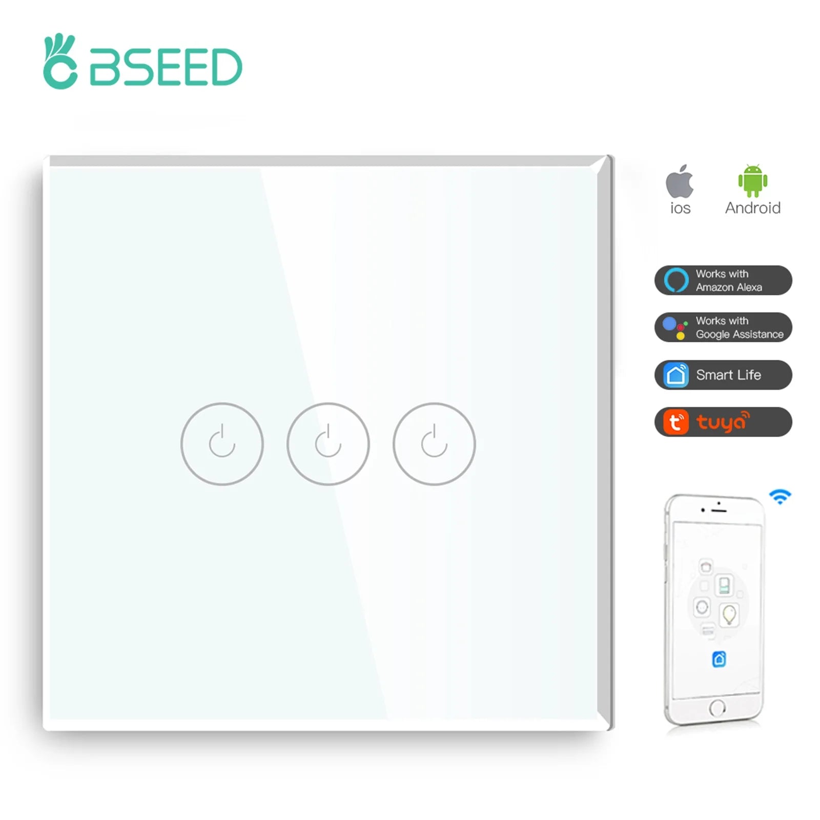 Wifi 1/2/3 Gang 1 Way Smart Switch LED Buttons Glass Panel Smart Switch Work with Tuya Google Home EU Touch Switch 600W