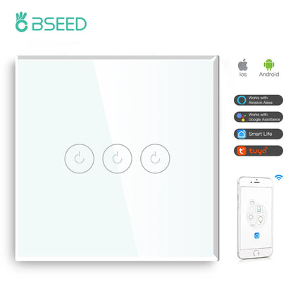 Wifi 1/2/3 Gang 1 Way Smart Switch LED Buttons Glass Panel Smart Switch Work with Tuya Google Home EU Touch Switch 600W
