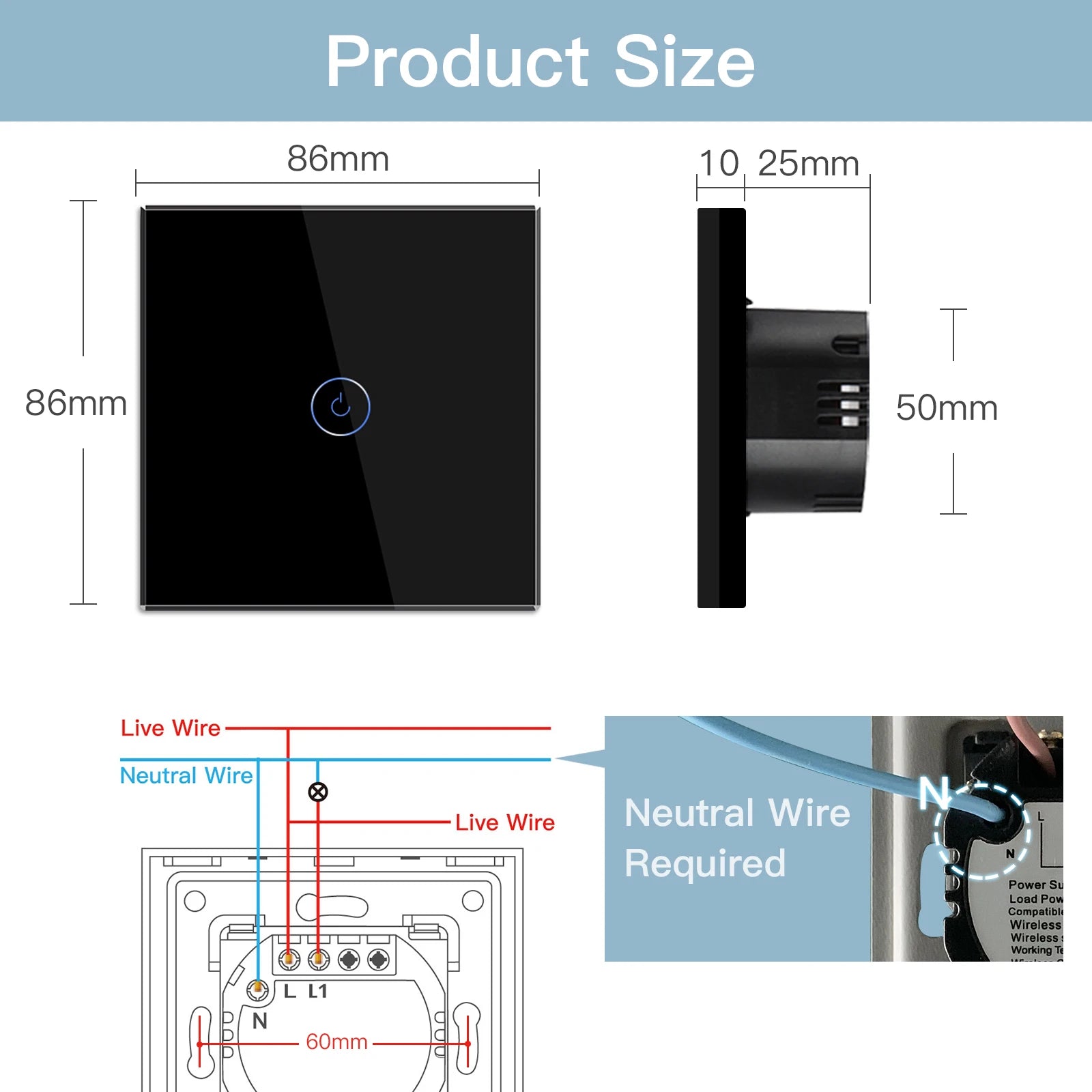 Wifi 1/2/3 Gang 1 Way Smart Switch LED Buttons Glass Panel Smart Switch Work with Tuya Google Home EU Touch Switch 600W