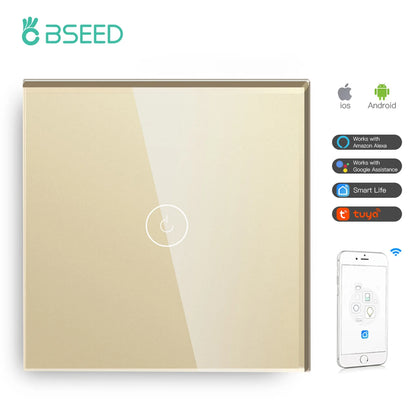 Wifi 1/2/3 Gang 1 Way Smart Switch LED Buttons Glass Panel Smart Switch Work with Tuya Google Home EU Touch Switch 600W