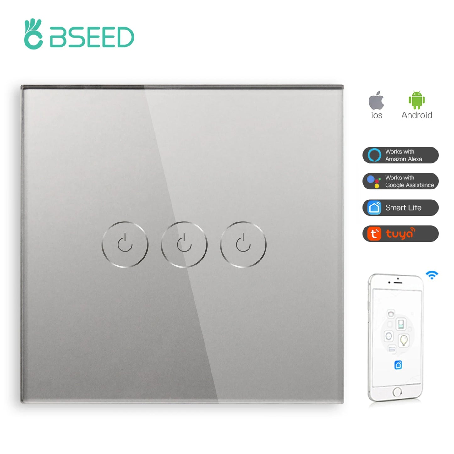 Wifi 1/2/3 Gang 1 Way Smart Switch LED Buttons Glass Panel Smart Switch Work with Tuya Google Home EU Touch Switch 600W