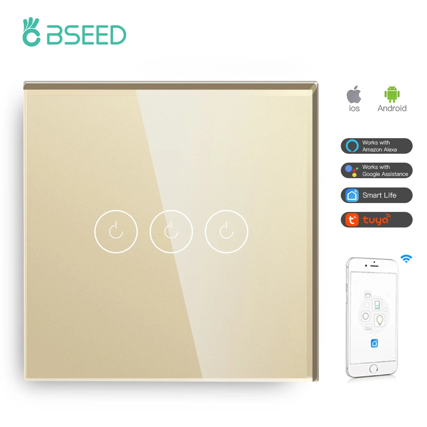 Wifi 1/2/3 Gang 1 Way Smart Switch LED Buttons Glass Panel Smart Switch Work with Tuya Google Home EU Touch Switch 600W