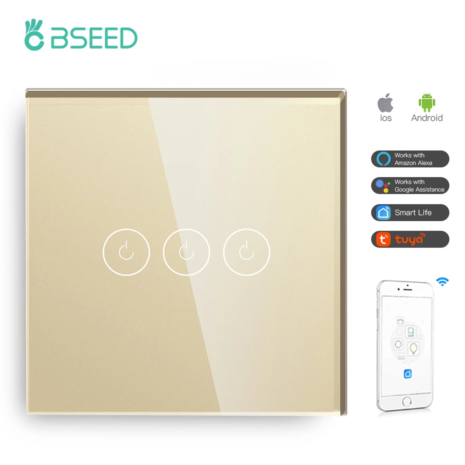 Wifi 1/2/3 Gang 1 Way Smart Switch LED Buttons Glass Panel Smart Switch Work with Tuya Google Home EU Touch Switch 600W