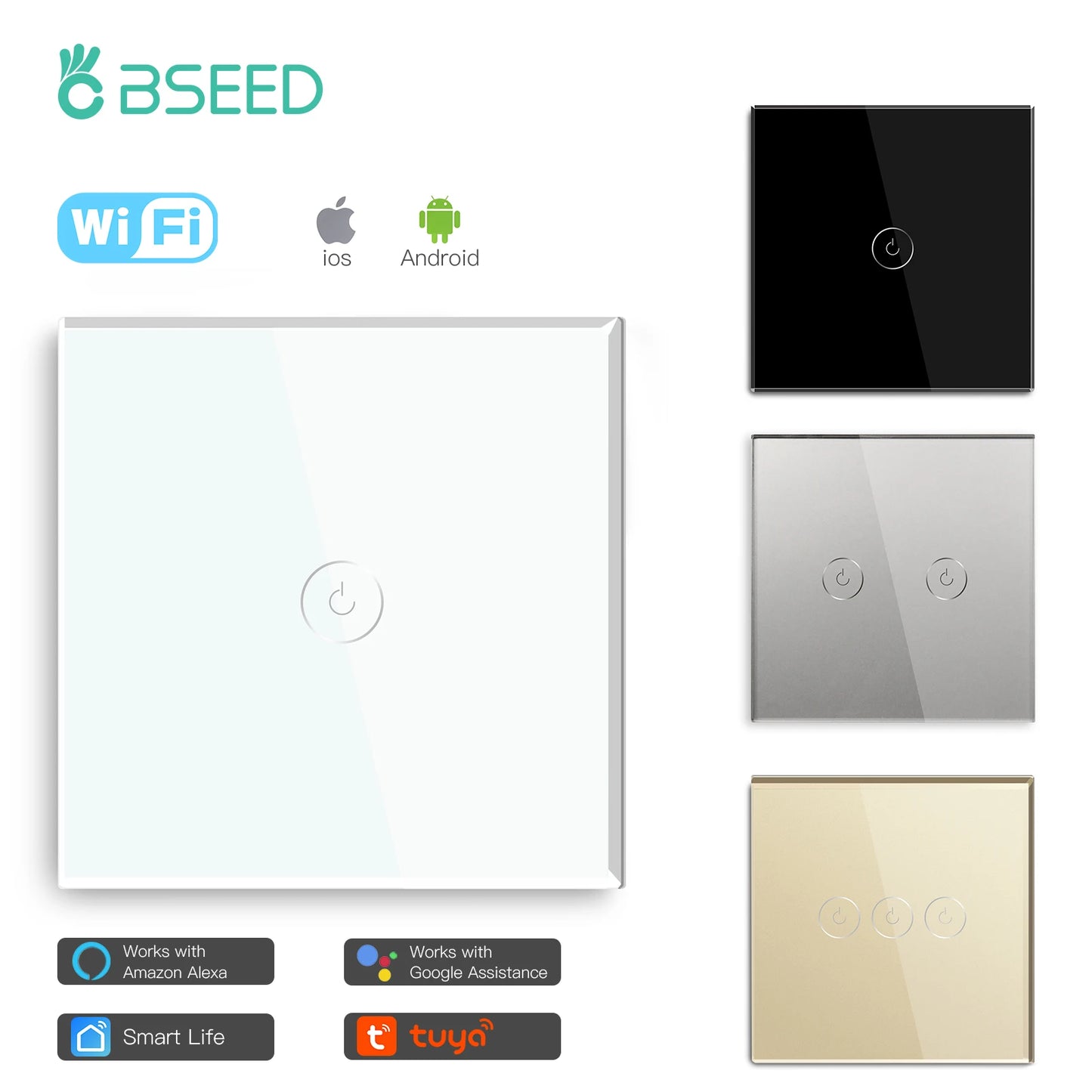 Wifi 1/2/3 Gang 1 Way Smart Switch LED Buttons Glass Panel Smart Switch Work with Tuya Google Home EU Touch Switch 600W