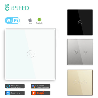 Wifi 1/2/3 Gang 1 Way Smart Switch LED Buttons Glass Panel Smart Switch Work with Tuya Google Home EU Touch Switch 600W