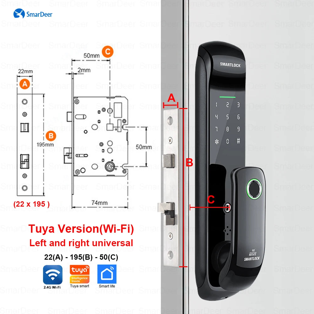 Electronic Lock for Tuya Smart Lock with Biometric Fingerprint Lock 5-In-1 Keyless Entry Digit Lock with Code