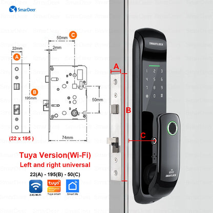 Electronic Lock for Tuya Smart Lock with Biometric Fingerprint Lock 5-In-1 Keyless Entry Digit Lock with Code