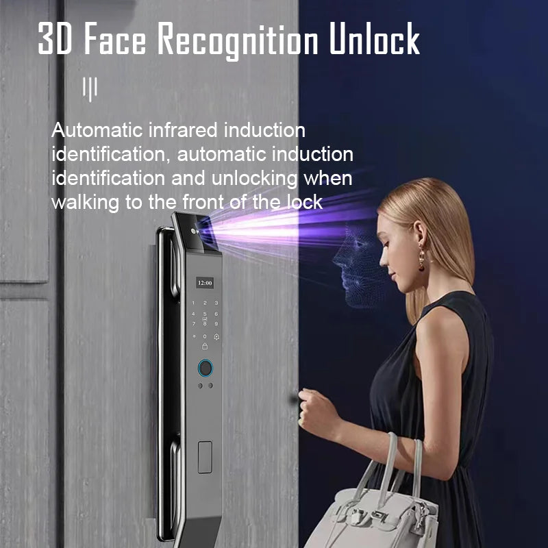 Tuya APP Smart Life APP Control Voice Intercom Smart Lock 3D Face Recognition Fingerprint Password Smart Door Lock with Camera