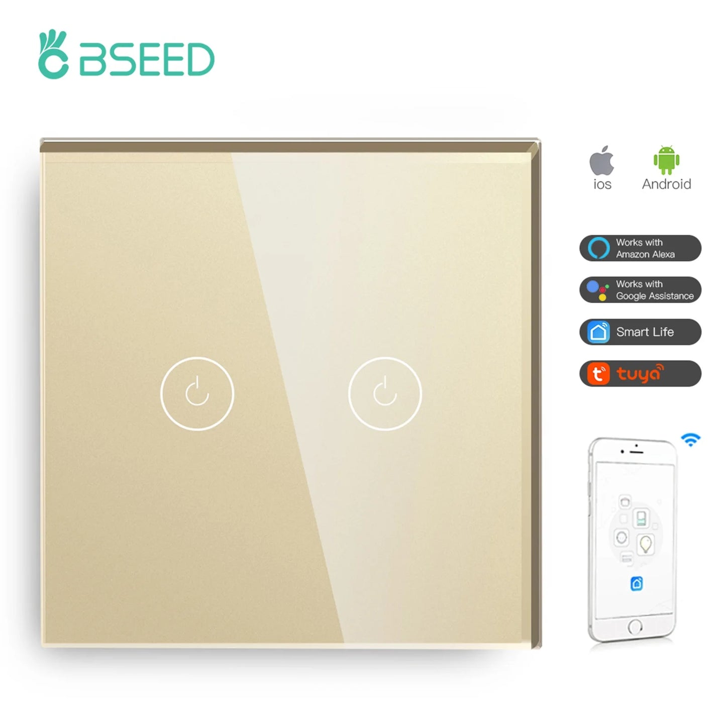 Wifi 1/2/3 Gang 1 Way Smart Switch LED Buttons Glass Panel Smart Switch Work with Tuya Google Home EU Touch Switch 600W