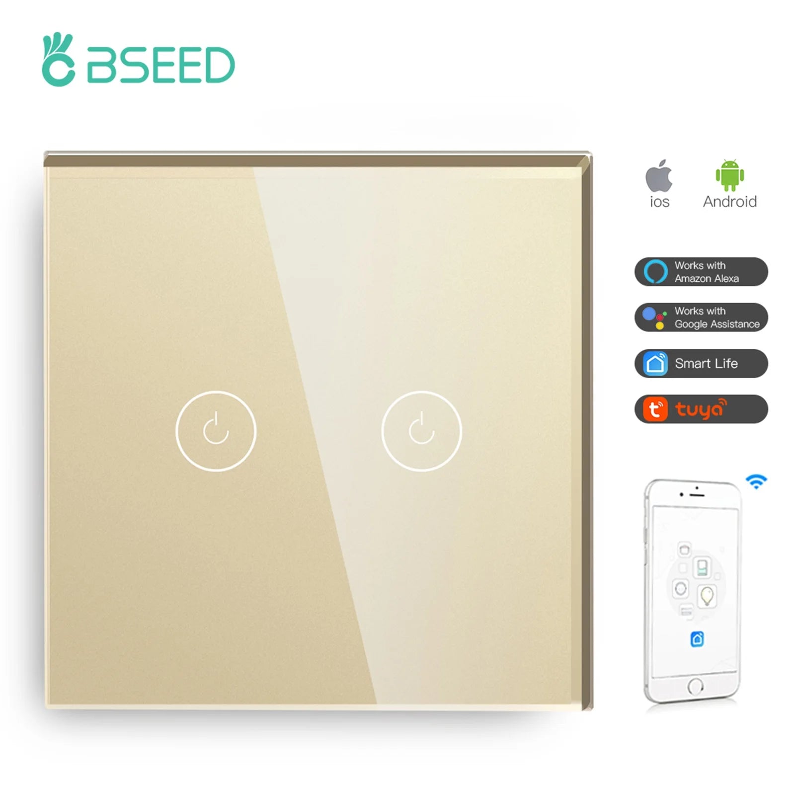 Wifi 1/2/3 Gang 1 Way Smart Switch LED Buttons Glass Panel Smart Switch Work with Tuya Google Home EU Touch Switch 600W