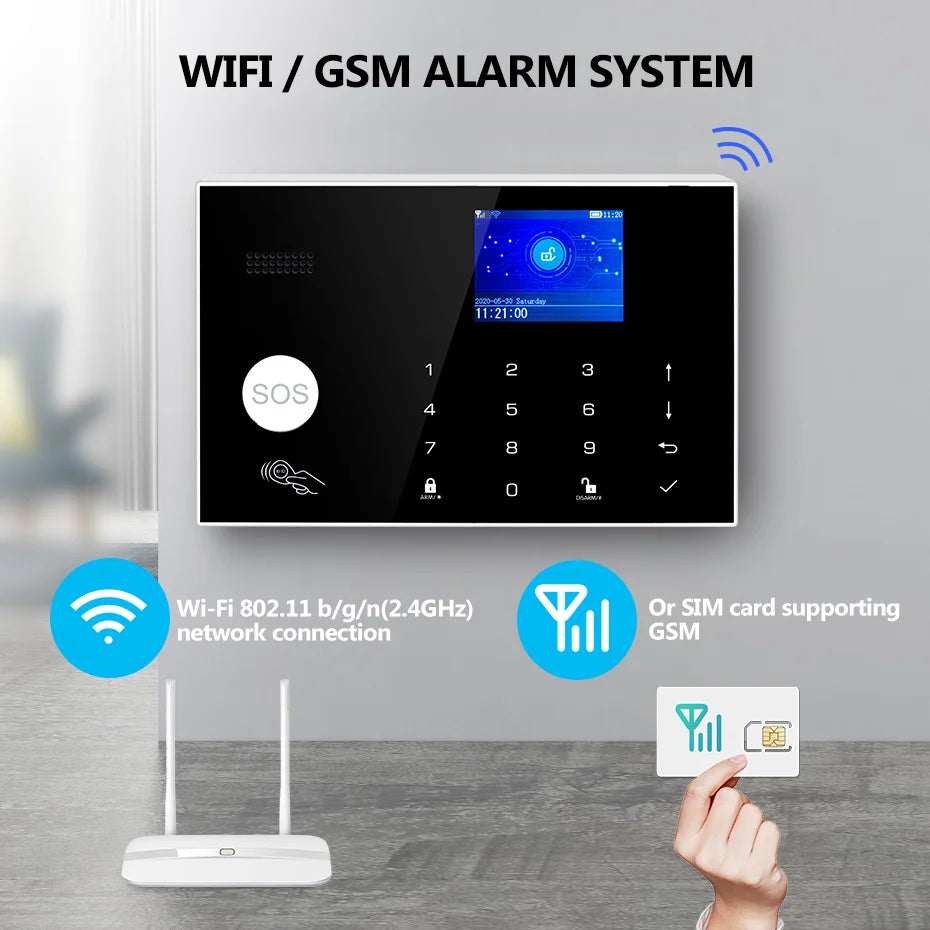 G30 Alarm System for Home WIFI GSM Security Alarm Panel with Temperature and Humidity Display Work Alexa Tuya Smart App