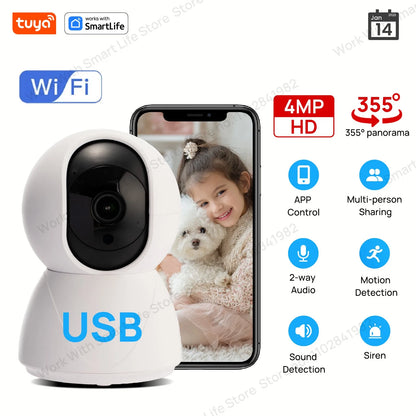 4MP QHD Smart Security Camera - Tuya Wifi Indoor Camera with PTZ, Baby/Pet Monitor, 2.4G Home Security Camera, Tuya&Smart Life A
