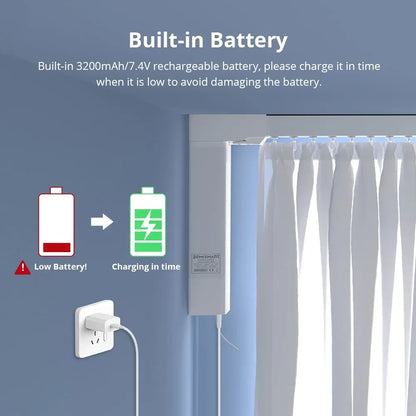 Zigbee Electric Sliding Curtain Motor Built-In Battery with Customized Track Work with Tuya Alexa Google Home Voice