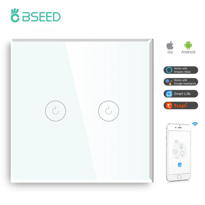 Wifi 1/2/3 Gang 1 Way Smart Switch LED Buttons Glass Panel Smart Switch Work with Tuya Google Home EU Touch Switch 600W