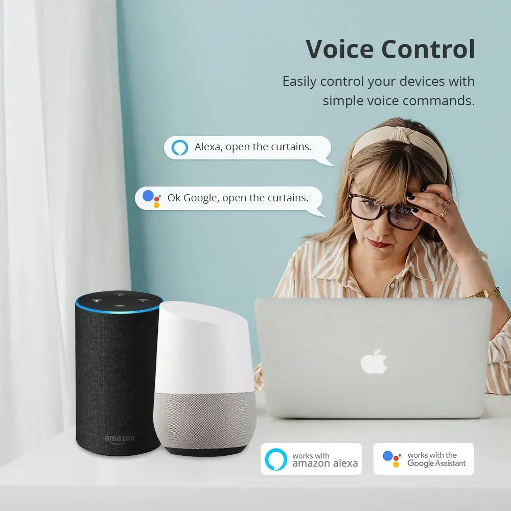 Zigbee Electric Sliding Curtain Motor Built-In Battery with Customized Track Work with Tuya Alexa Google Home Voice
