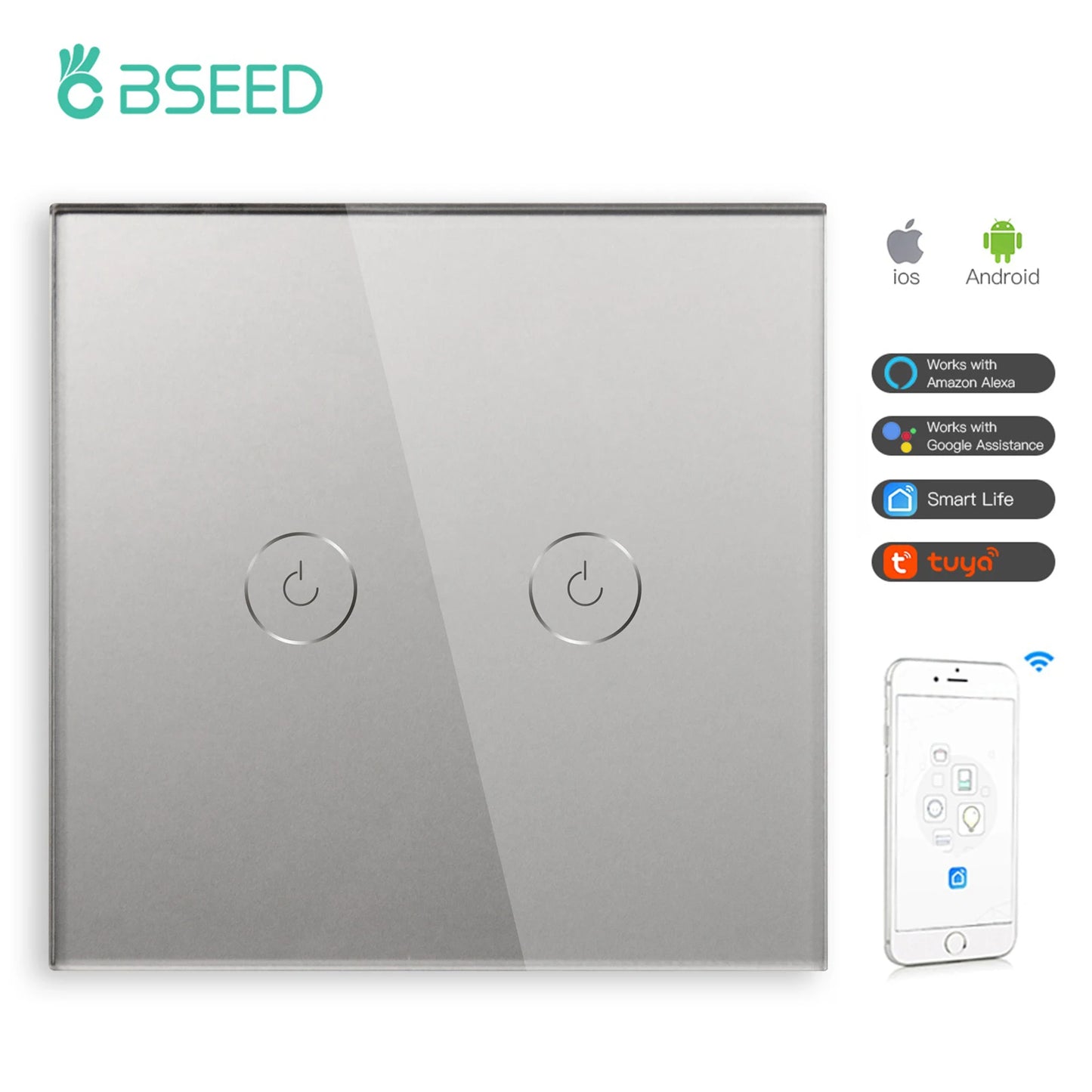 Wifi 1/2/3 Gang 1 Way Smart Switch LED Buttons Glass Panel Smart Switch Work with Tuya Google Home EU Touch Switch 600W