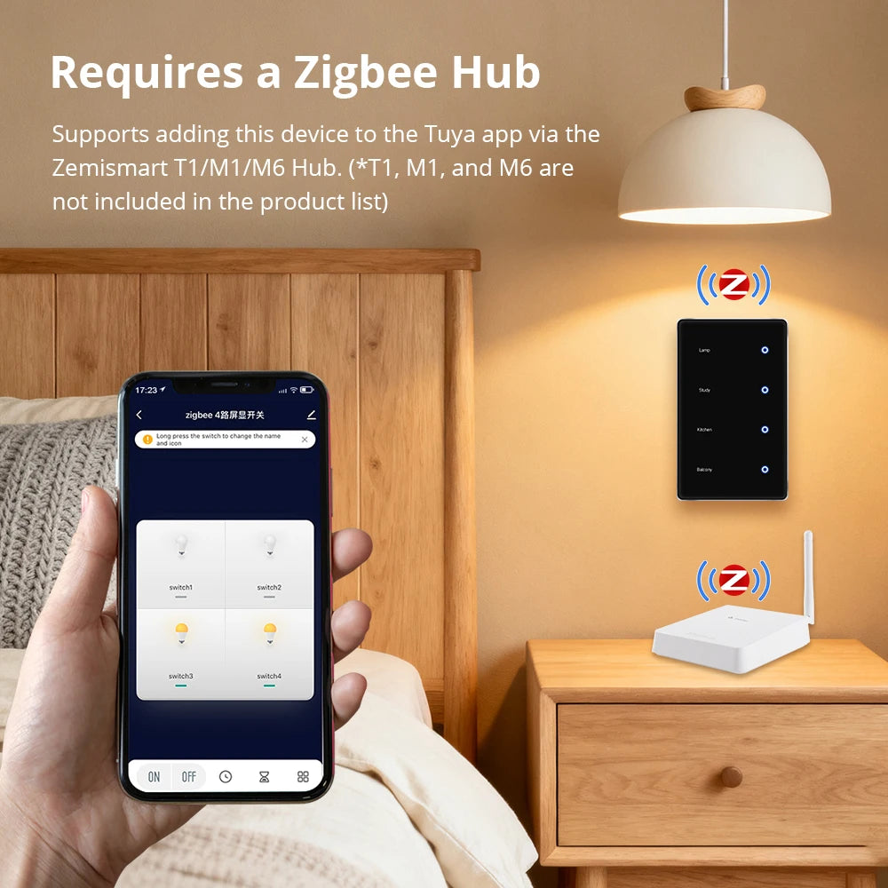 Zigbee DIY Name Switch Black Touch Panel Work with Tuya Display Screen Smart Wall Light Switch Alexa Google Home Voice Control