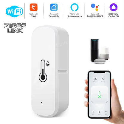 Zigbee/Wifi Smart Temperature Humidity Sensor APP Remote Monitor Voice Control Smart Life APP Work with Tuya Alexa Google Home