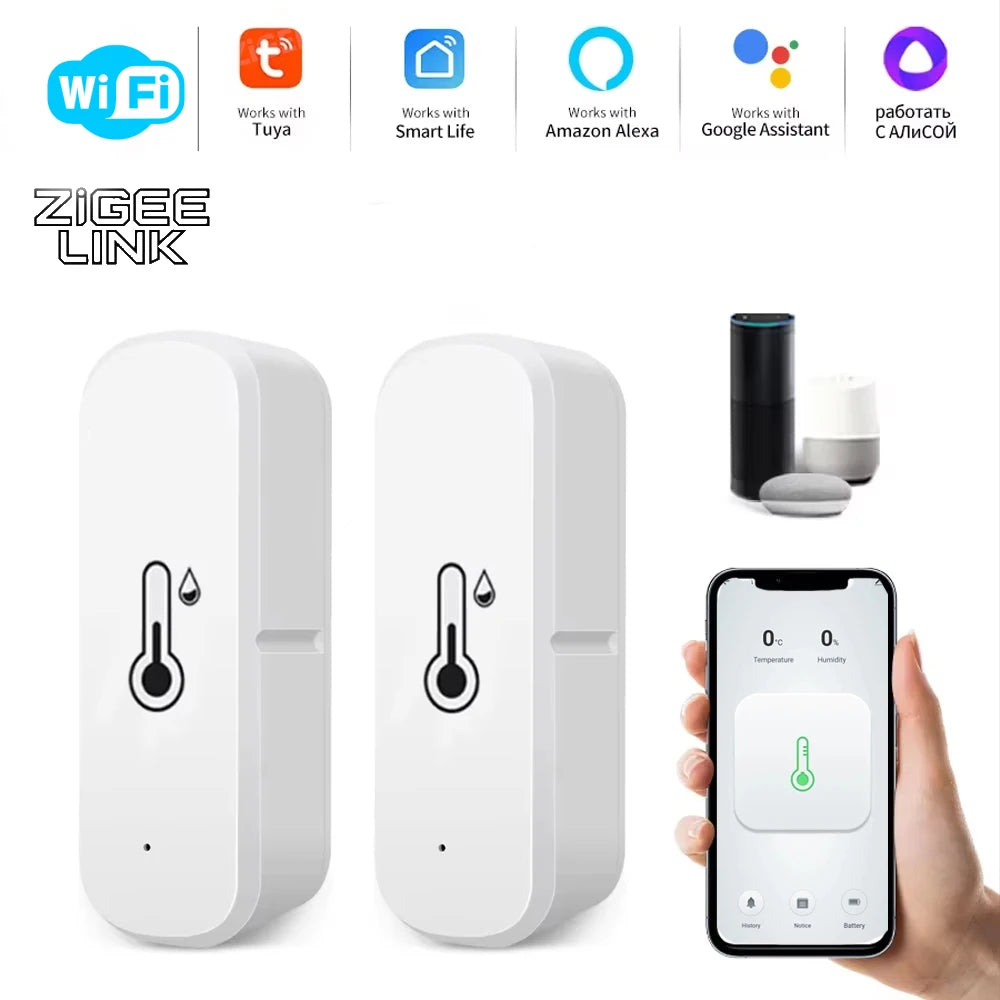 Zigbee/Wifi Smart Temperature Humidity Sensor APP Remote Monitor Voice Control Smart Life APP Work with Tuya Alexa Google Home