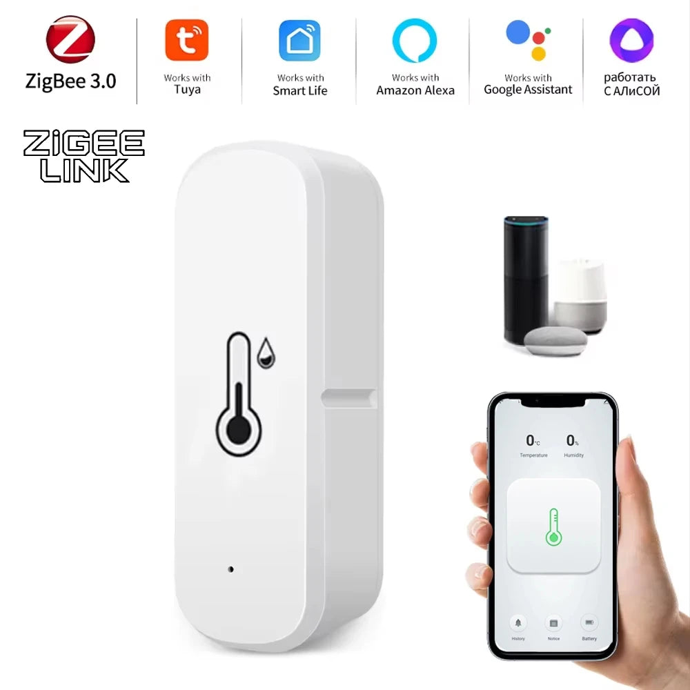 Zigbee/Wifi Smart Temperature Humidity Sensor APP Remote Monitor Voice Control Smart Life APP Work with Tuya Alexa Google Home